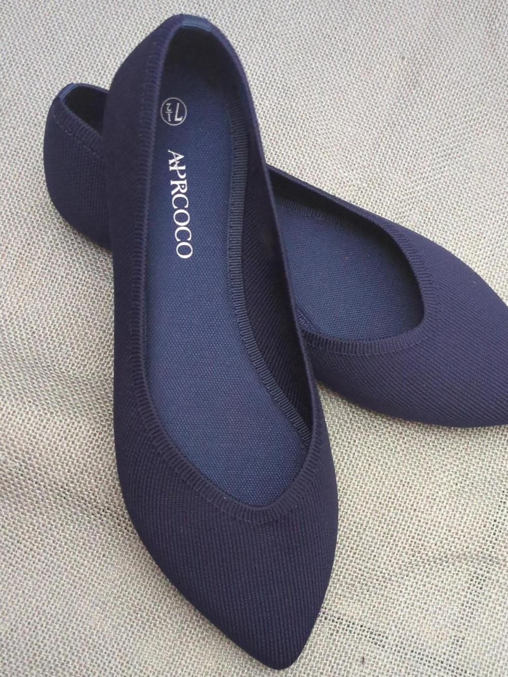 Womens Navy Knit Pointed Toe Ballet Flats